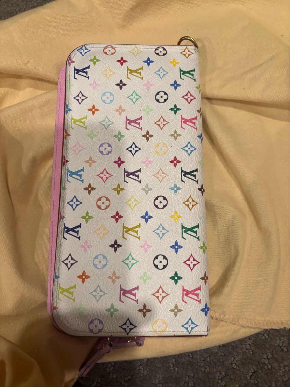 Louis Vuitton White Multicolor Monogram Zip-Around Wallet with Pink Trim